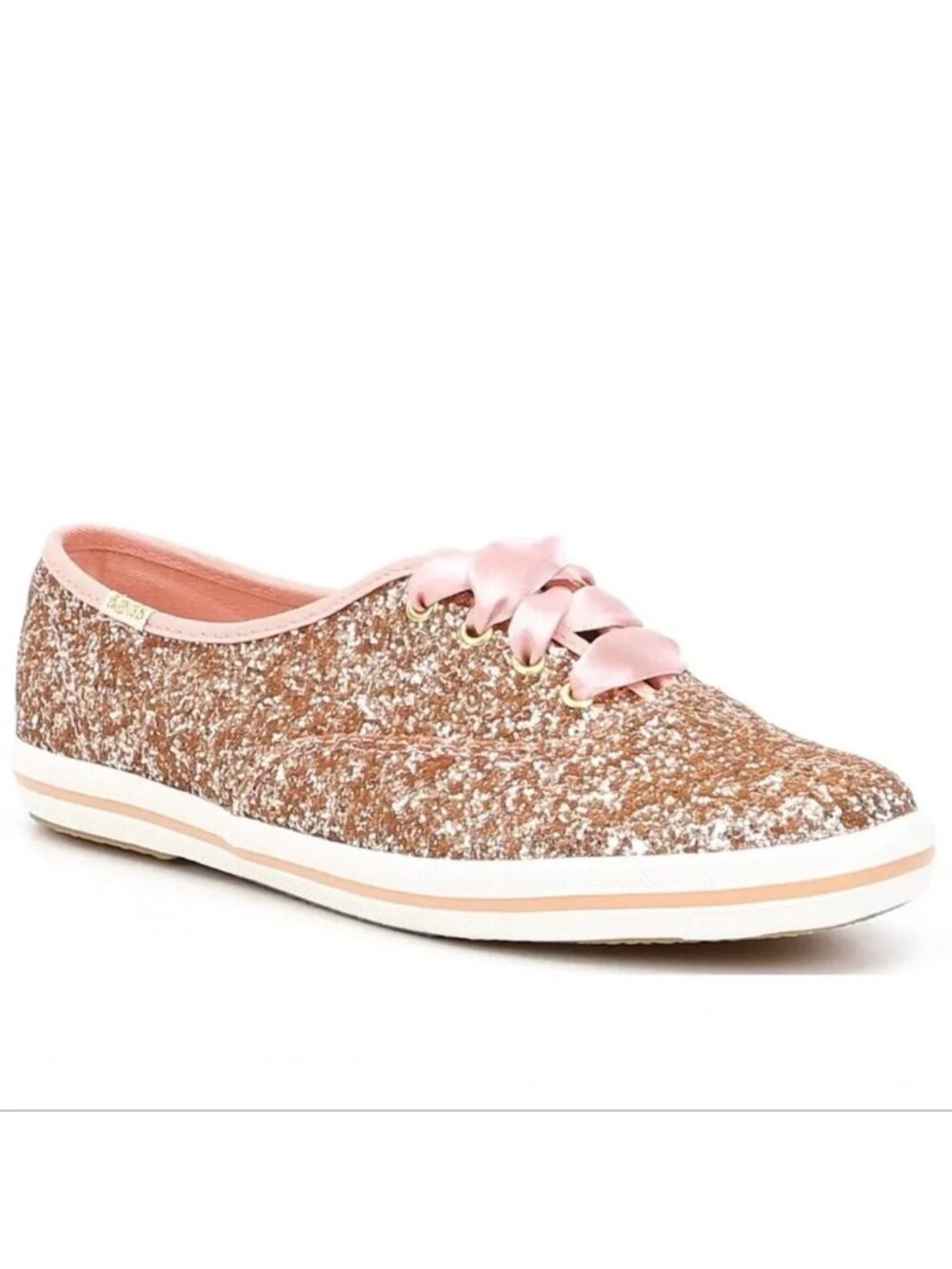 Kate Spade x Keds Glitter Glam Rose Gold Sneakers Women size 9.5 Bridal Satin